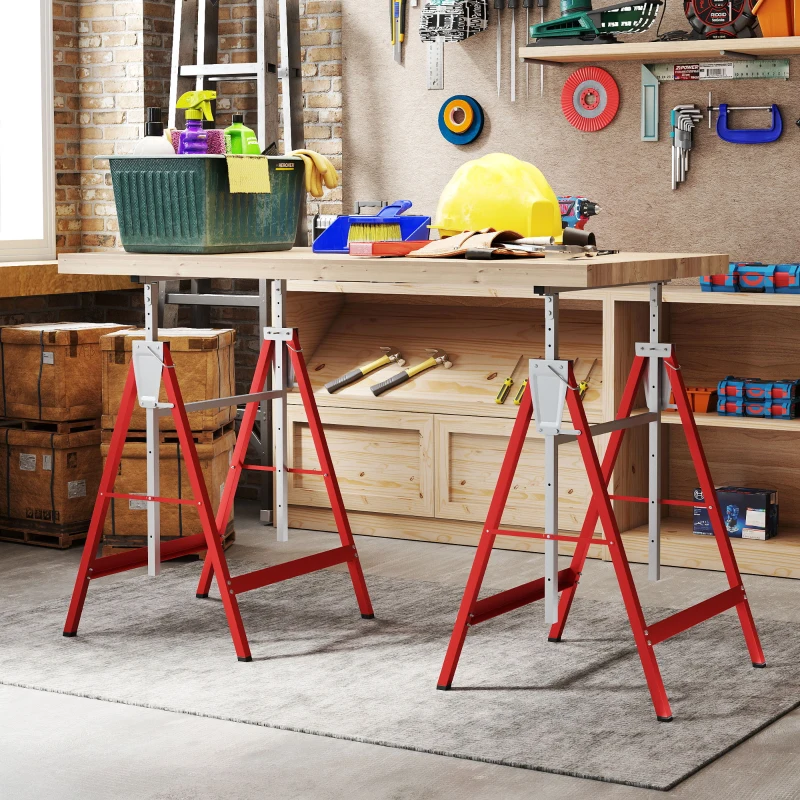 HOMCOM Set van 2 Schragen, Ondersteuning, Staal, Rood