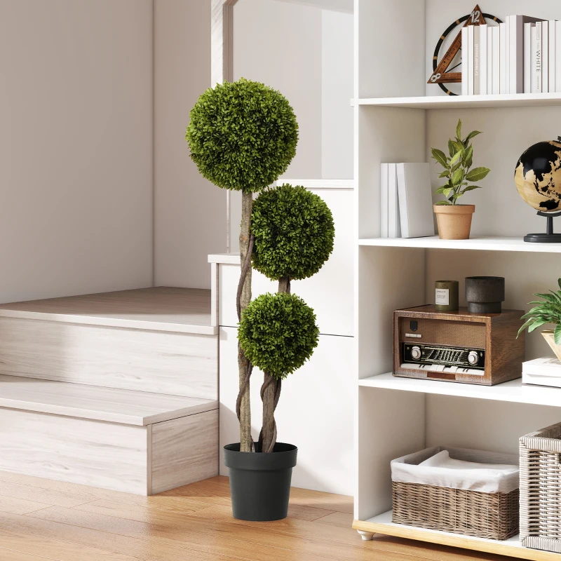 HOMCOM Kunstmatige Buxus, Kunstplant, Realistisch Uiterlijk, Buiten, Groen + Zwart