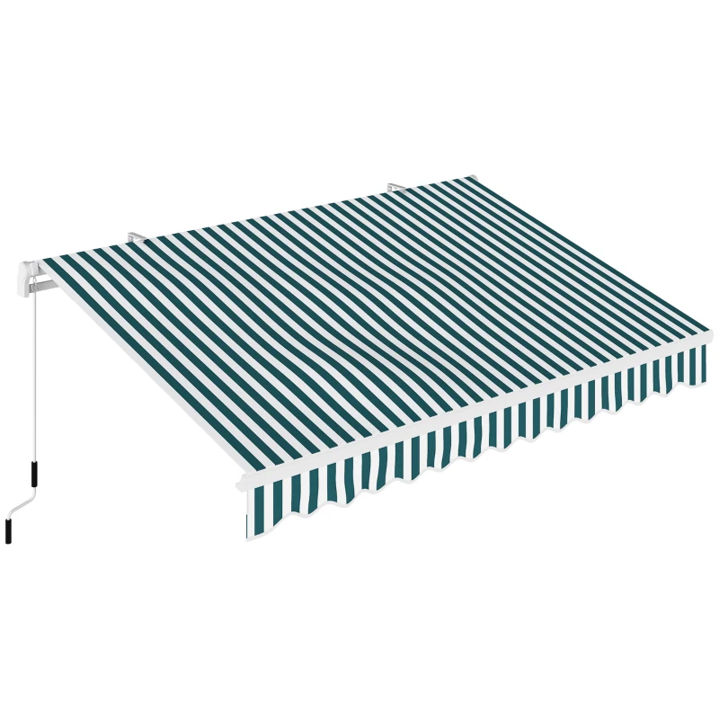 Outsunny Copertină Retractabilă cu Braț Pliabil și Protecție UV, 395x 245 cm, Verde și Alb