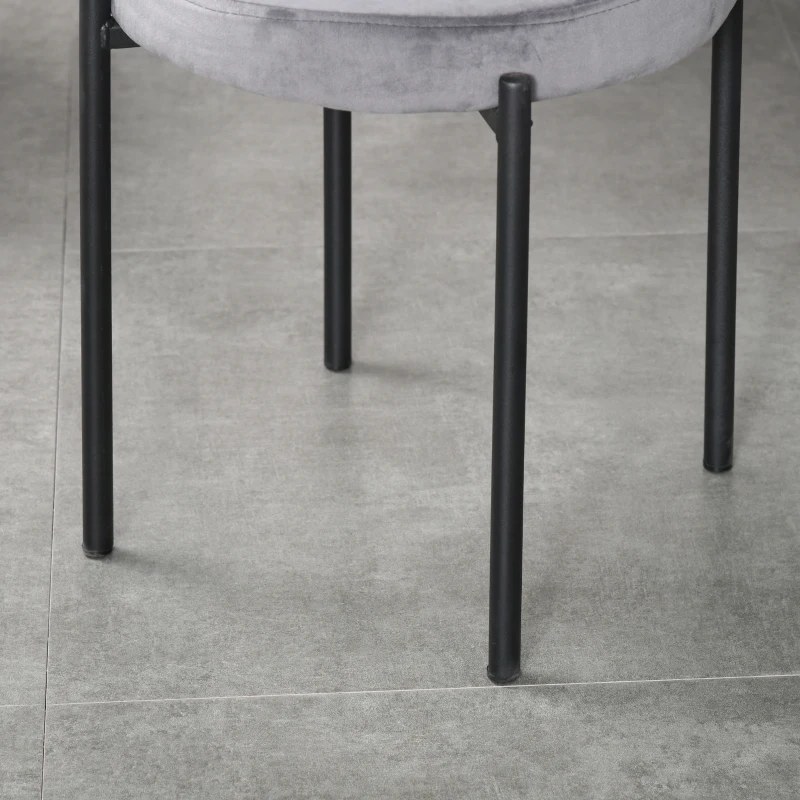 HOMCOM 4er-Set Esszimmerhocker Stapelbar Esszimmerstühle Küchenstuhl mit gepolstertem Sitz, Samtoptik Sitzhocker Samt für Küche Esszimmer Metall Grau 41,5 x 41,5 x 46 cm