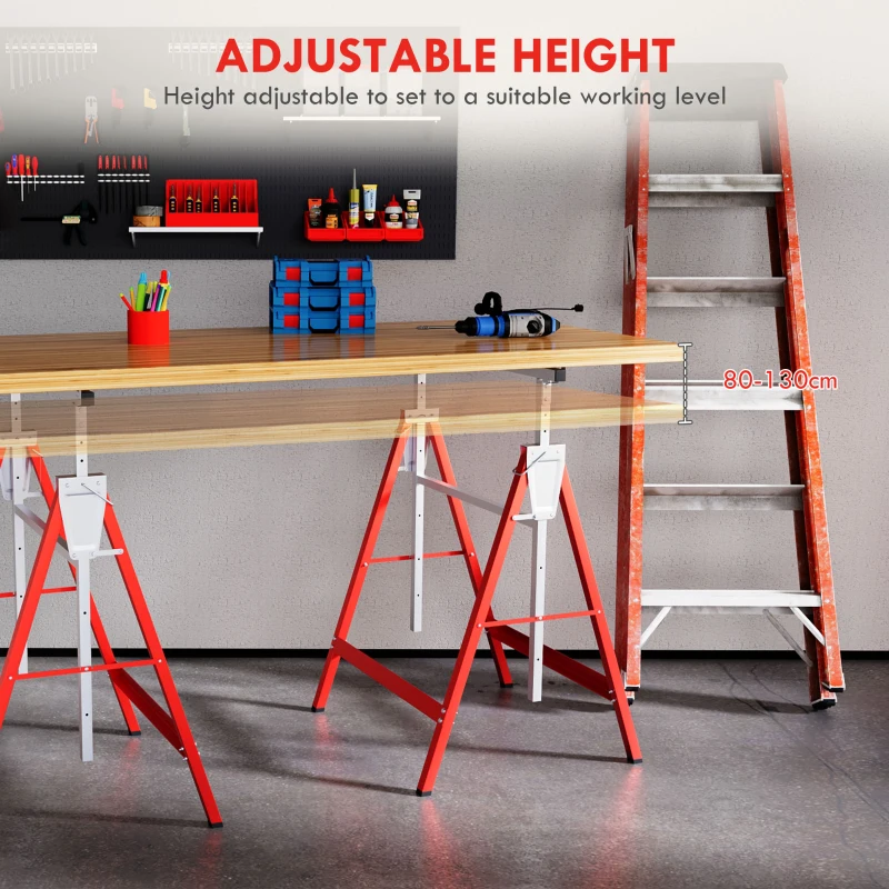 HOMCOM Set van 2 Schragen, Ondersteuning, Staal, Rood