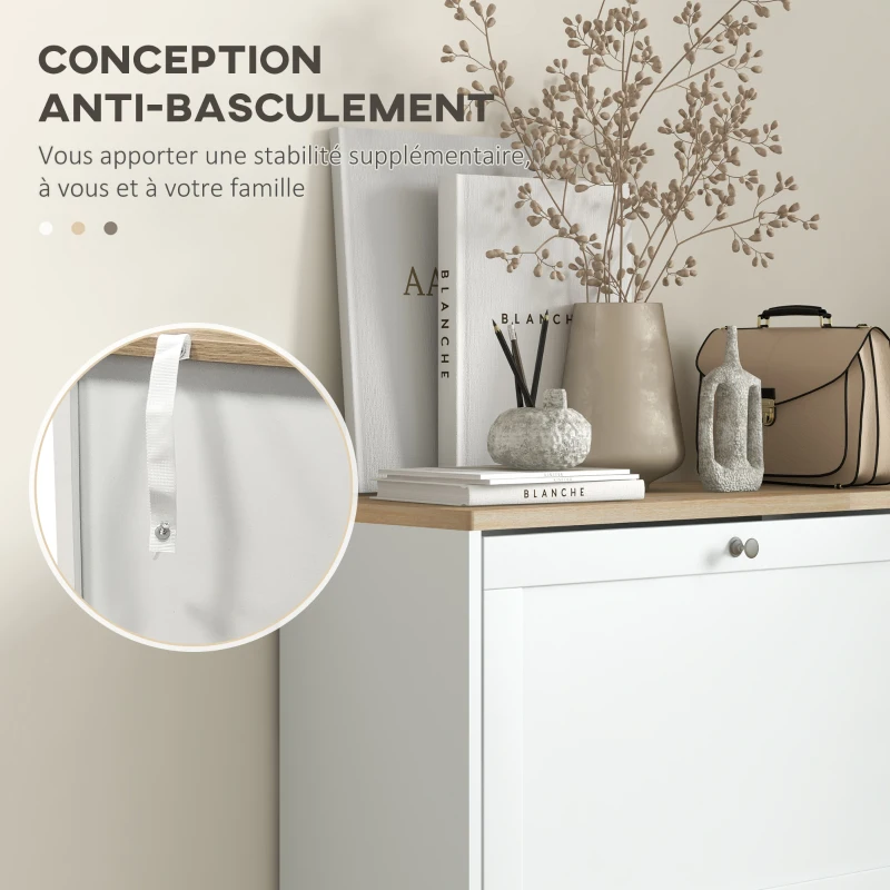 HOMCOM Meuble à chaussures style scandinave 3 portes abattants 18 paires de chaussures 60 x 23,5 x 115 cm blanc aspect bois