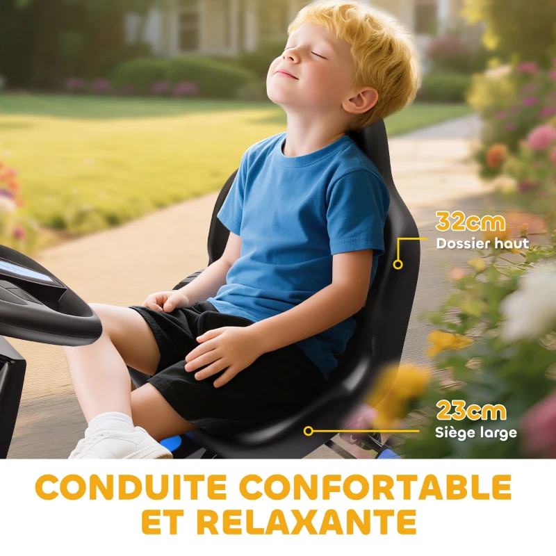 AIYAPLAY Kart à pédales pour enfants, karting enfant 3 à 6 ans avec roue libre, frein, roues EVA antidérapantes, bleu