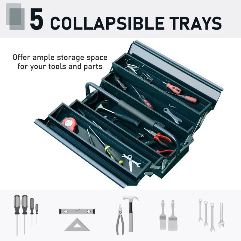Durhand Gereedschapskist gereedschapskoffer 5 bakken staal donkergroen 45 x 22,5 x 34,5 cm