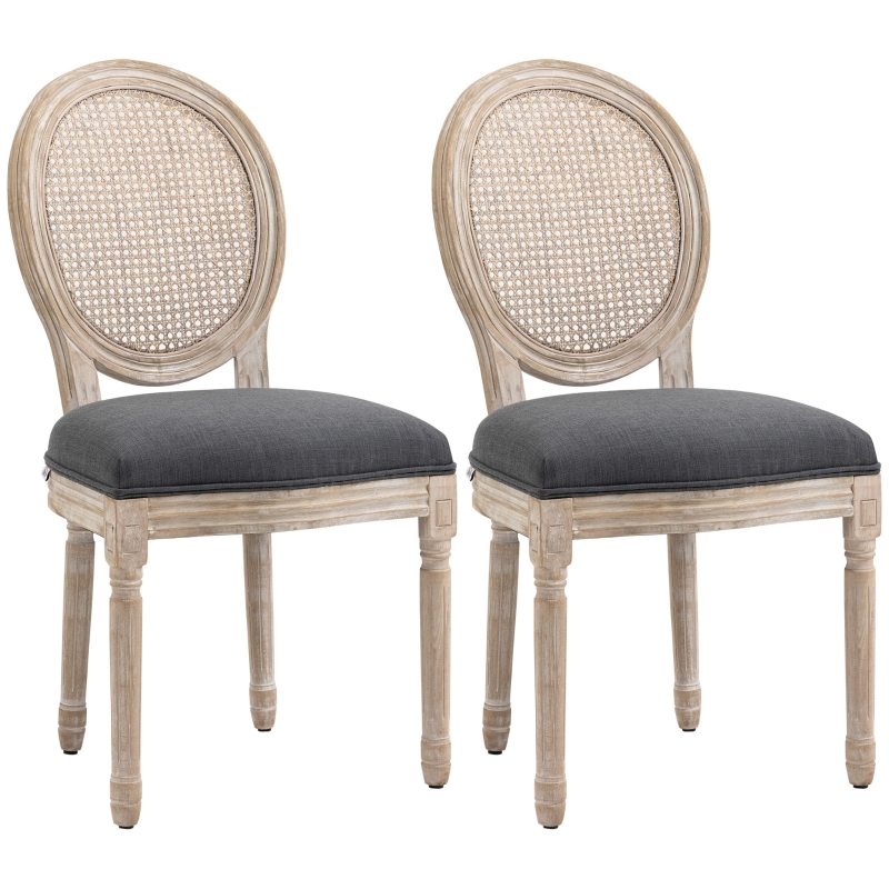 HOMCOM Küchenstühle im 2er-Set, weich gepolstert, Vintage-Design, Rattanoptik, Grau