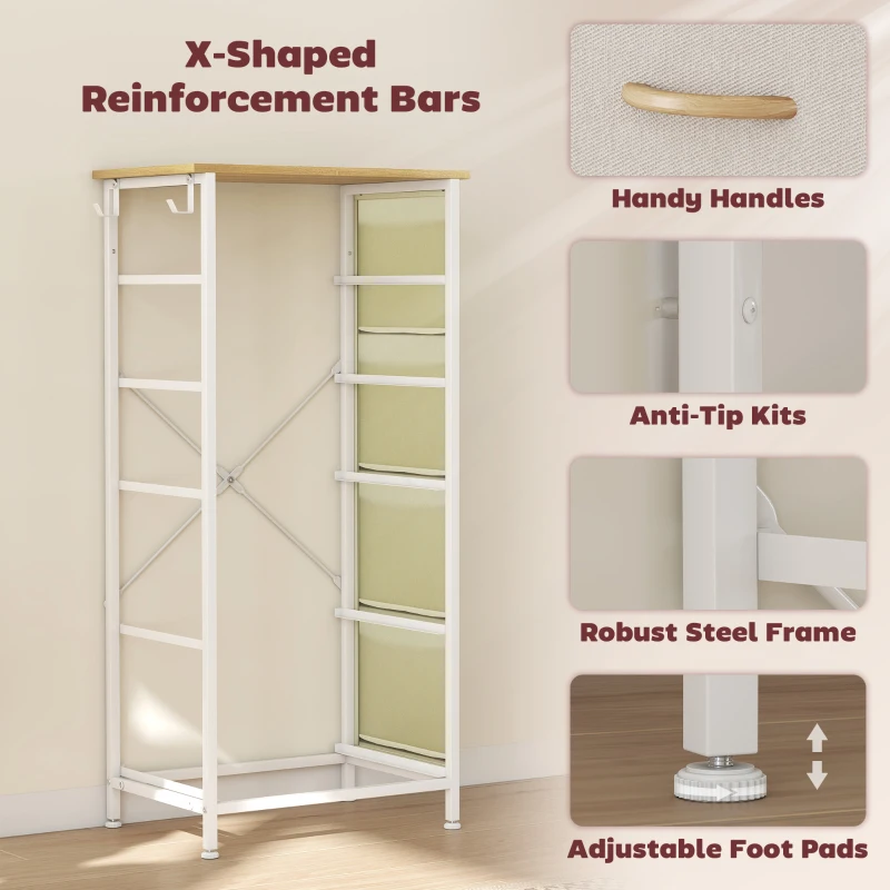 HOMCOM Chest of Five Fabric Drawers - Beige