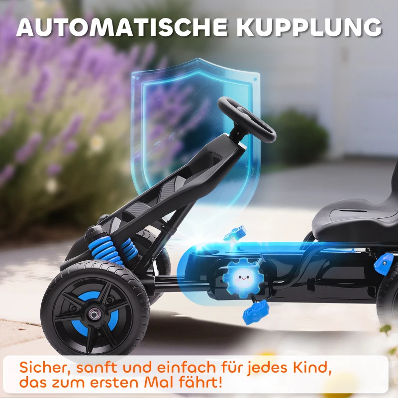 AIYAPLAY Gokart mit Pedalen, Tretauto für Kinder mit Bremse, rutschfeste Räder, Metallrahmen, 3-6 Jahre, Blau(m-4)