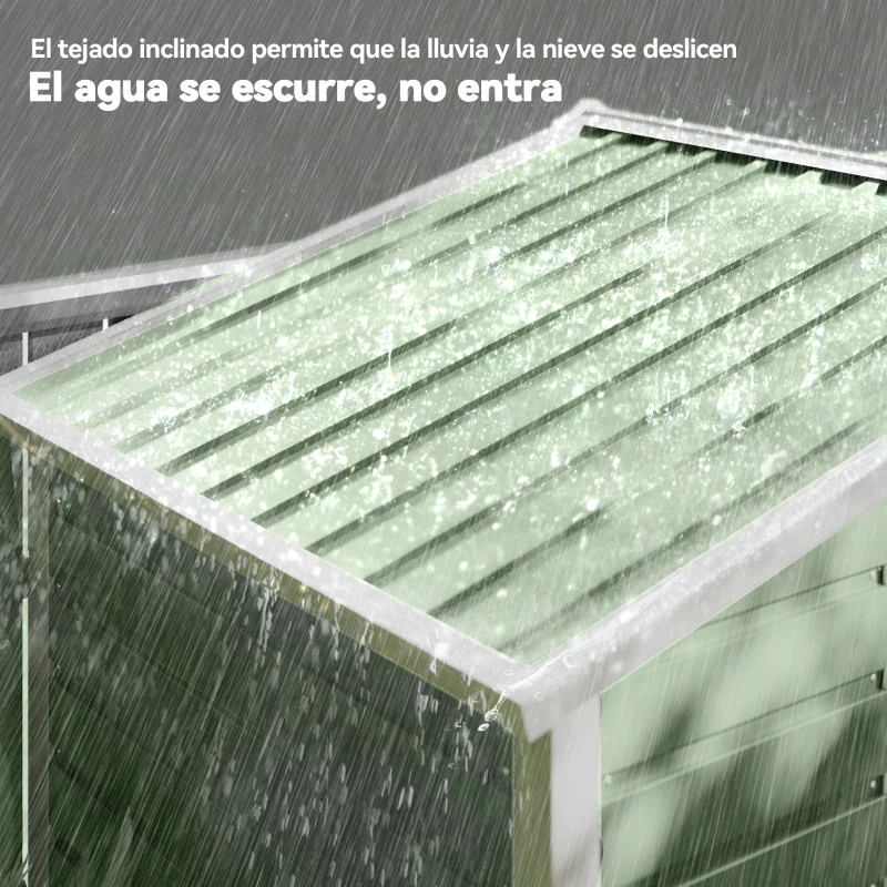 Outsunny Cobertizo Metálico para Jardín 213x120x166/194 cm con Base Refuerzo Puertas Correderas y Ventilaciones Verde Claro