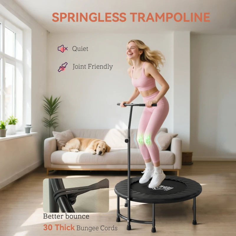 HOMCOM 40" Fitness Trampoline with Adjustable Handle, Rebounder Trampoline, Mini Jumper for Indoor Exercise Workout, Black