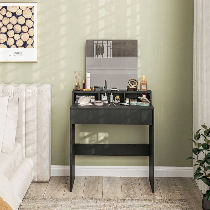 HOMCOM Coiffeuse avec Miroir 2 Tiroirs 3 Compartiments Table de Maquillage pour Chambre 75x38x135 cm Noir