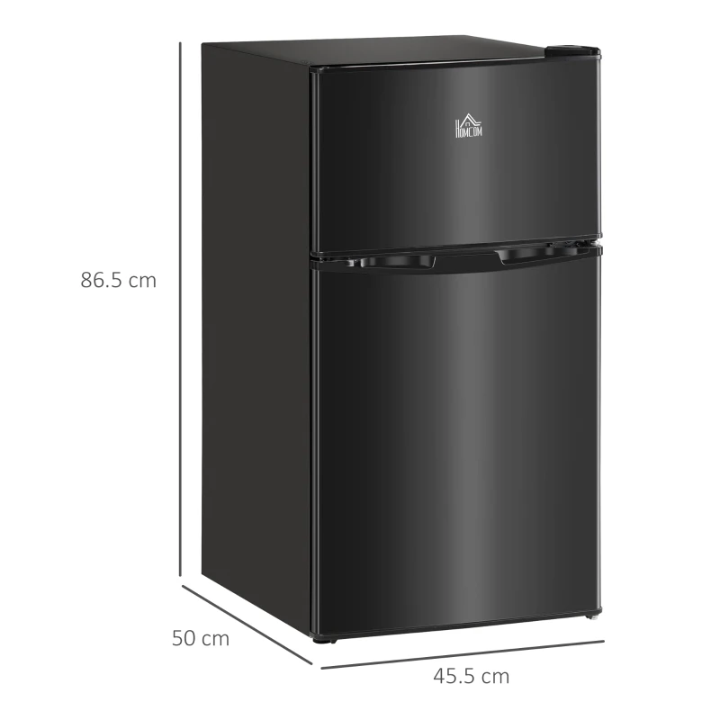 HOMCOM 88L Under Counter Fridge Freezer, Small Refrigerator with 5-Setting, 3 Star Freezer Rating, Black