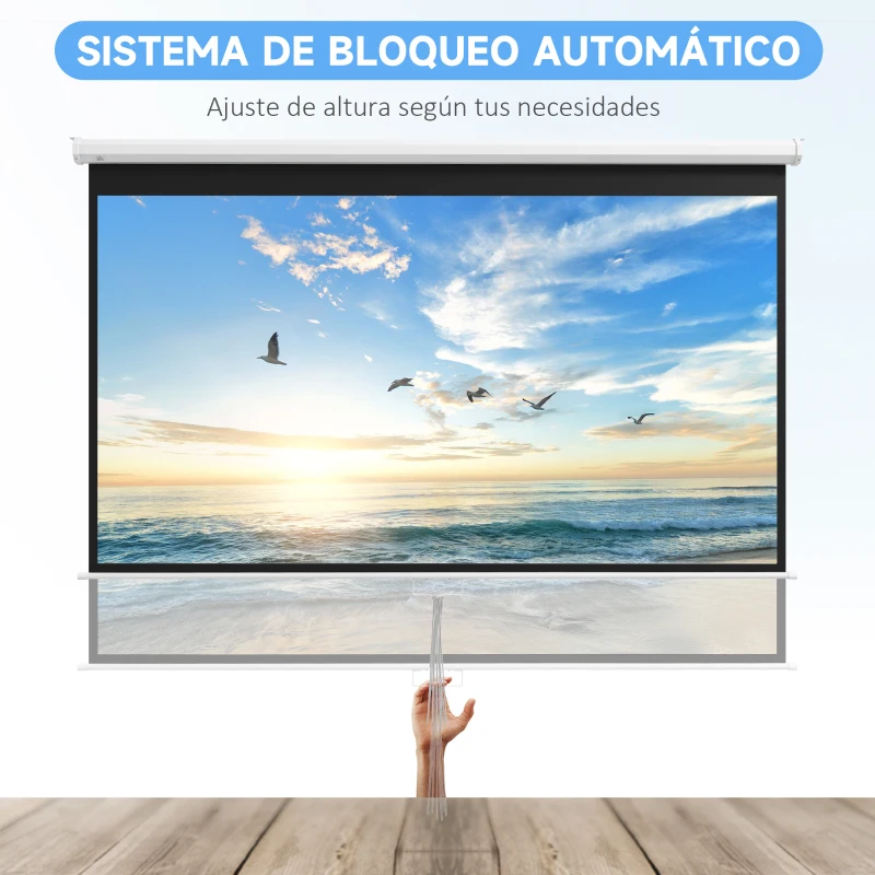 HOMCOM Pantalla de Proyector Manual 120 Pulgadas Formato 16:9 266x149 cm Blanco
