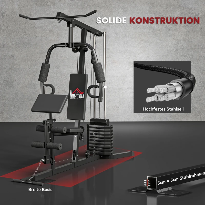 HOMCOM Kraftstation mit 45 kg Gewichtsblock 180 x 108 x 200cm Stahl Schwarz