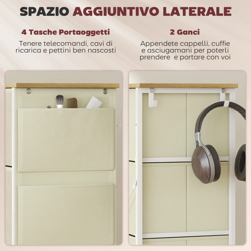 HOMCOM Cassettiera 8 Cassetti Pieghevoli con 4 Tasche e 2 Ganci, in Legno, Acciaio e Tessuto, 86x30x94.5 cm