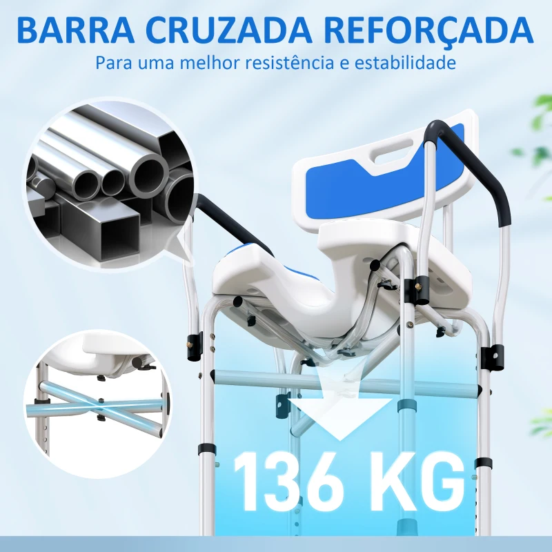 HOMCOM Assento de Duche para Pessoas Idosas com Assento Ranhurado Altura Ajustável Banco de Duche 53x41,5x91,5 cm Azul