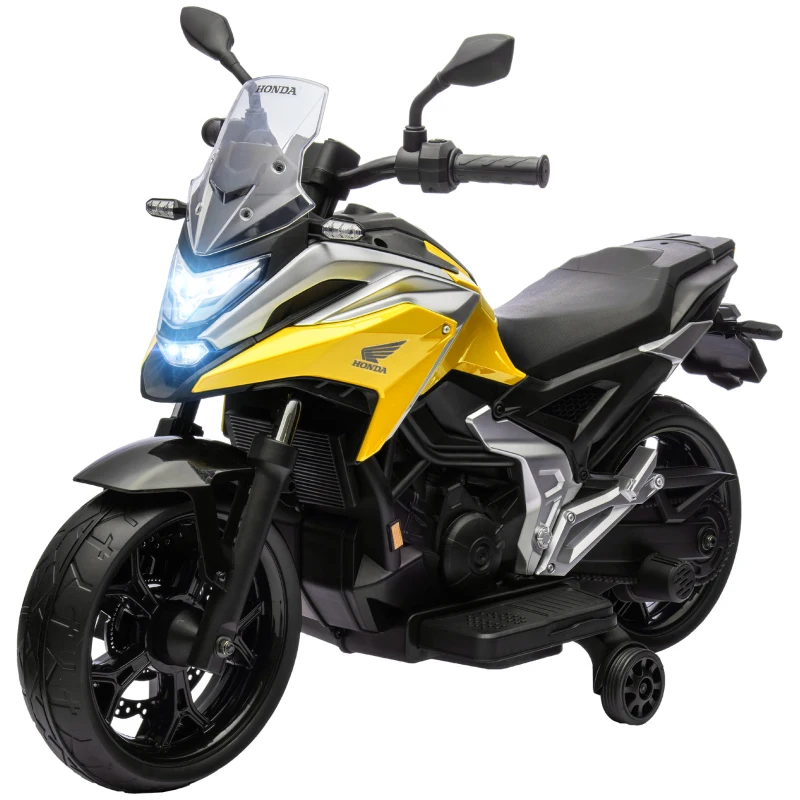 AIYAPLAY Moto Électrique pour Enfants, Honda, 3 km/h, Musique & Lumière, 3-6 Ans, jusqu'à 30 kg, Jaune