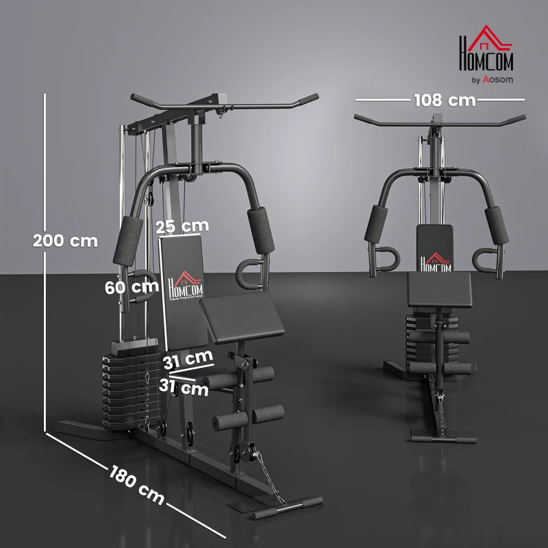 HOMCOM Station de musculation fitness avec 9 blocs de poids de 5 kg entrainement complet - dim.180L x 108l x 200H cm(m-3)