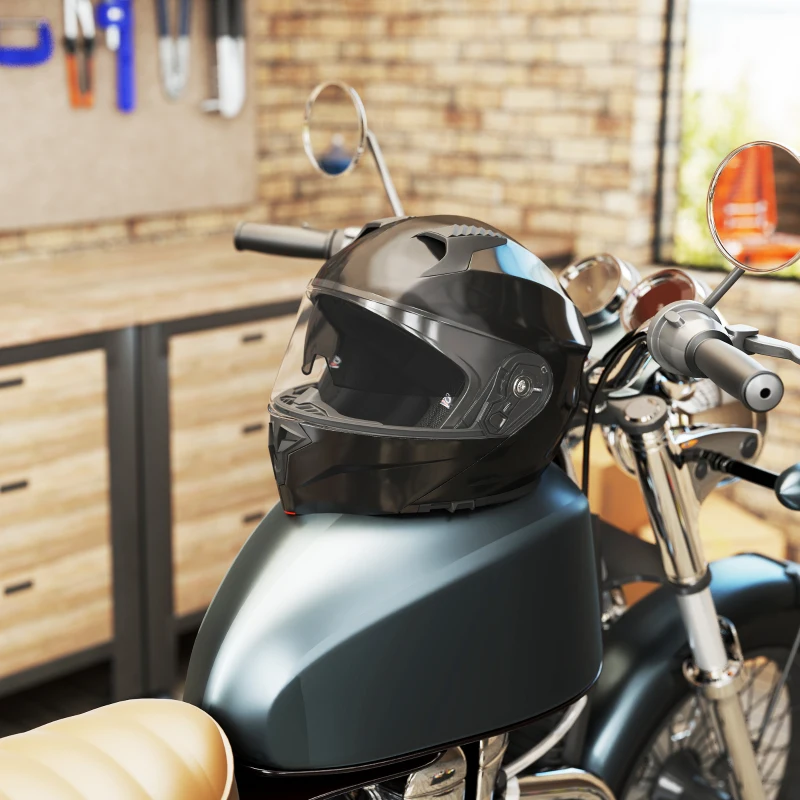 HOMCOM Casco de Moto Integral ECE Talla XL-61-62 cm Casco de Motocicleta con Doble Visera Cabezal Anticolisión y Ventilaciones con Certificación Europea Unisex Color Negro