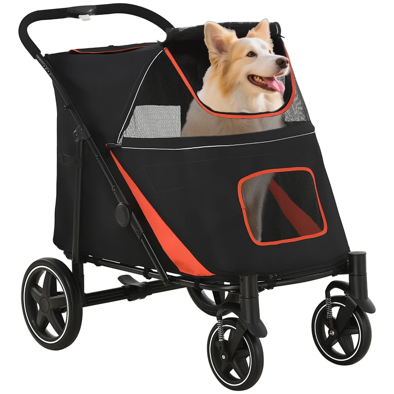 PawHut Passeggino per Cani Pieghevole con Ingressi a Cerniera e Finestre a Rete, 112x65x100 cm, Rosso e Nero