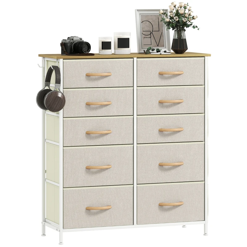 HOMCOM Chest of Ten Fabric Drawers - Beige