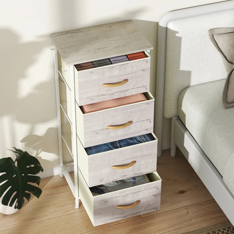 HOMCOM Chest of Four Fabric Drawers - Natural Wood Finish