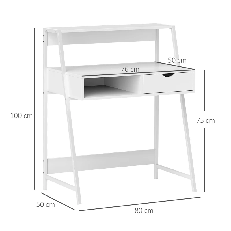 HOMCOM Escritorio Informático Estilo neo-retro con cajón Nicho estante metal Blanco