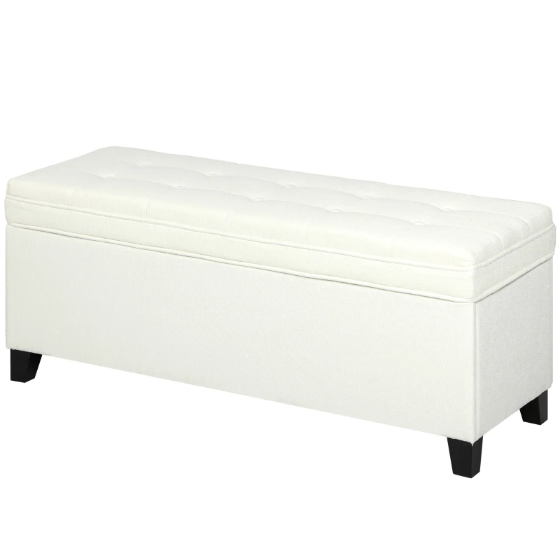 HOMCOM Banco da Archiviazione con 2 Cerniere di Sicurezza Coperchio Ribaltabile per Camera da Letto Soggiorno 120x40x48 cm Crema