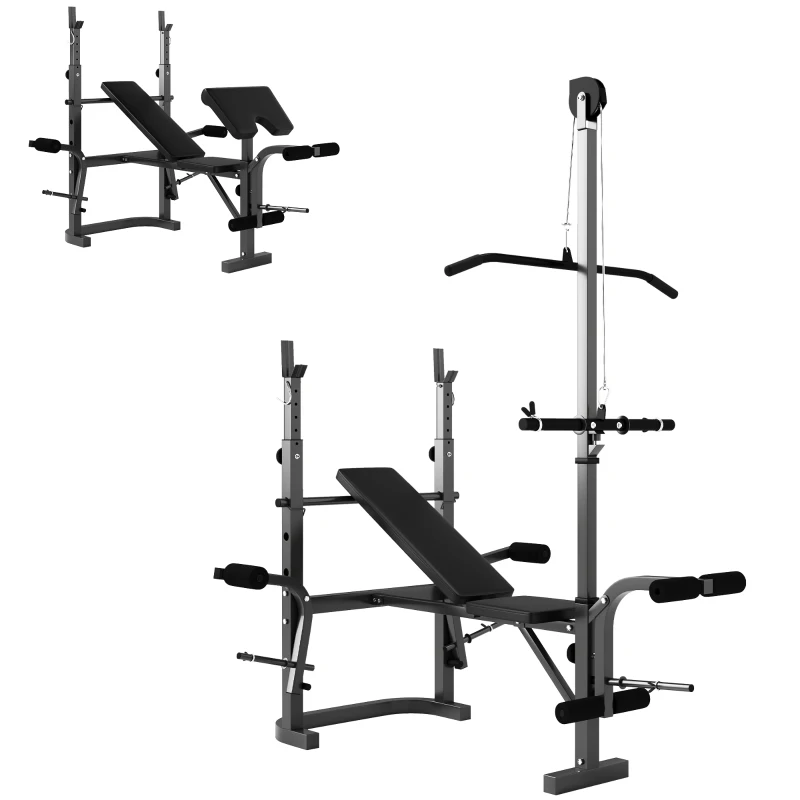 SPORTNOW Panca Multifunzione con Supporto per Bilanciere, Supporto Gambe e Barra Superiore, Nero