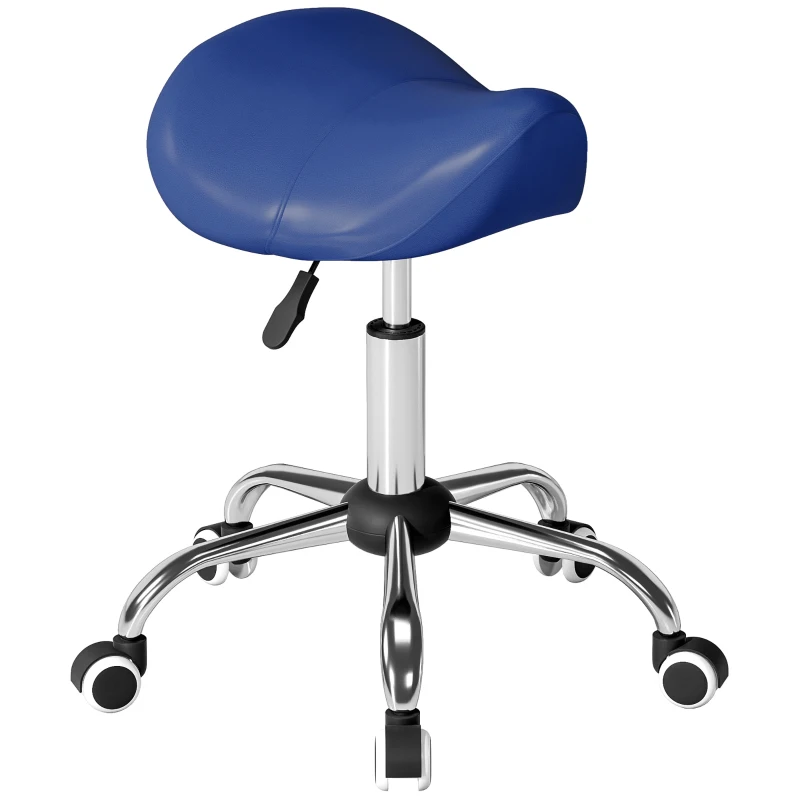 HOMCOM Taburete con ruedas, silla de trabajo con altura ajustable 49-61 cm y asiento ergonómico, 52x53x49-61cm, azul