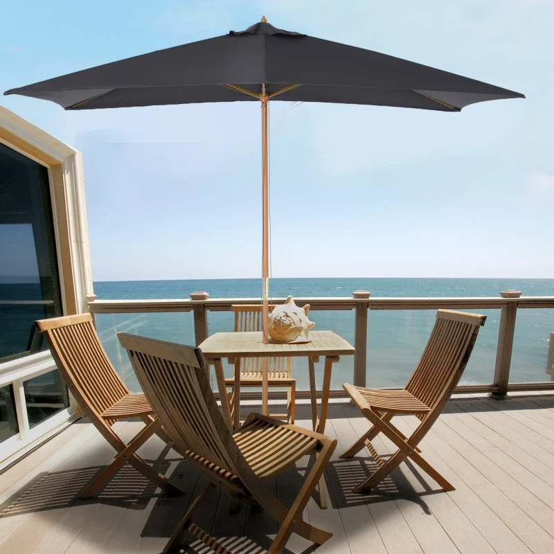 Outsunny Ombrellone da Giardino 2x3m in Legno e Bambù con 8 Stecche e Copertura in Poliestere, Grigio Scuro