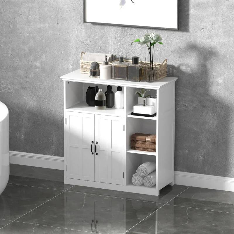 kleankin Mueble de baño armario de baño independiente con doble puerta cajón compartimentos abiertos 80x34x81 cm Blanco