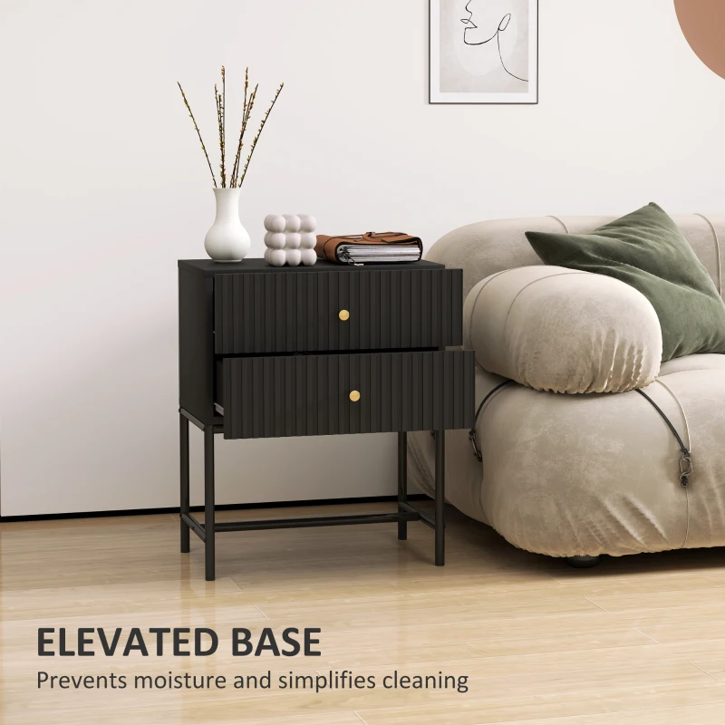 HOMCOM Elegant Two-Drawer Bedside Table Set of 2 - Black