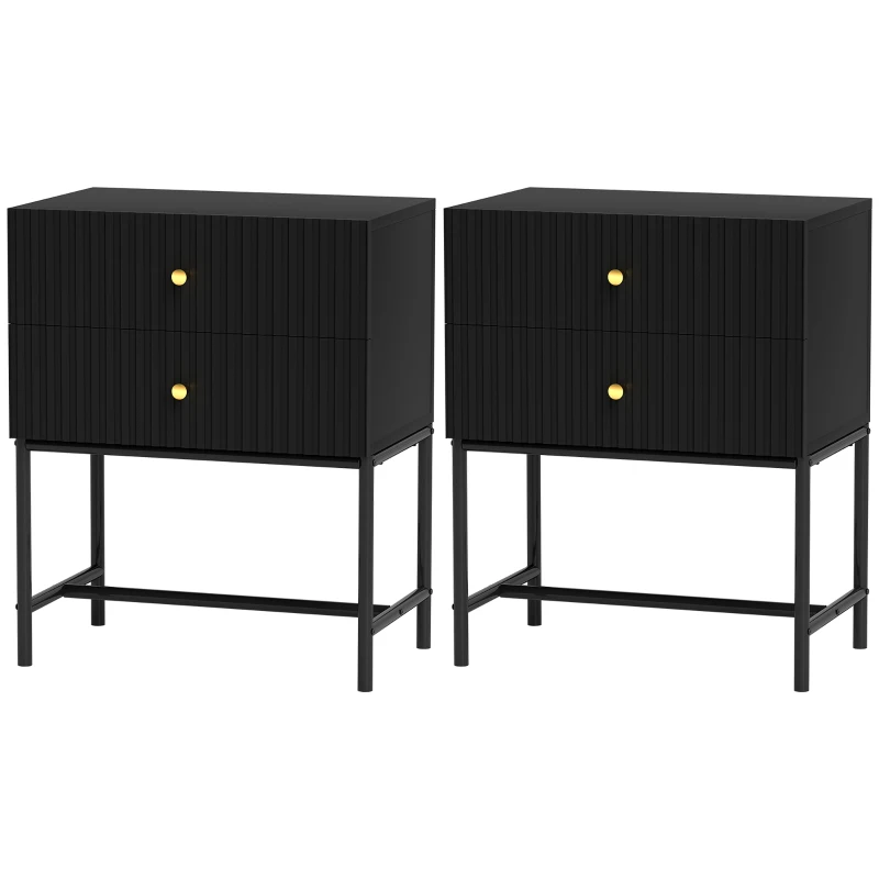 HOMCOM Elegant Two-Drawer Bedside Table Set of 2 - Black