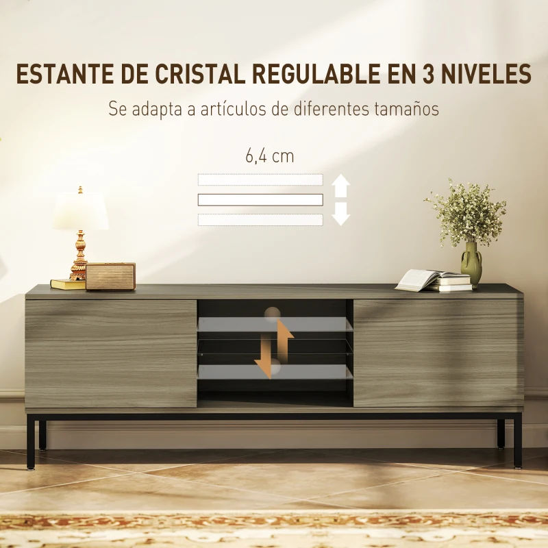 HOMCOM Mueble de TV con Compartimento Orificio de Cables y Estante Ajustable para Televisión de 60 Pulgadas 140x40x49,5 cm Gris