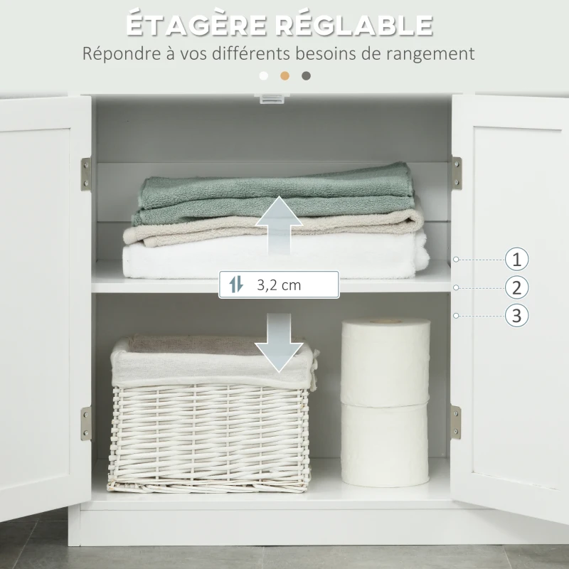 kleankin Meuble salle de bain, armoire salle de bain sur pied avec double porte, tiroir, compartiments ouverts, 80x34x81cm, blanc
