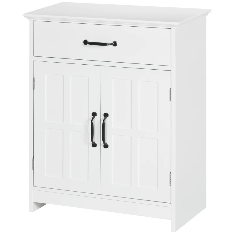 kleankin Meuble salle de bain, armoire salle de bain sur pied avec double porte, tiroir et étagère réglable, 60x30x75cm, blanc