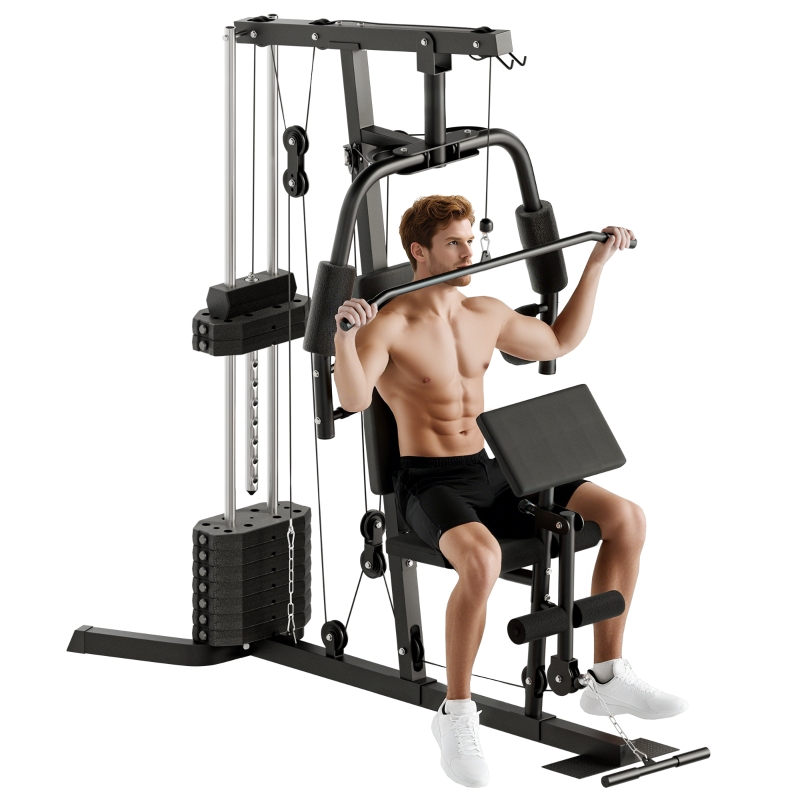 HOMCOM Station de musculation fitness avec 9 blocs de poids de 5 kg entrainement complet - dim.180L x 108l x 200H cm