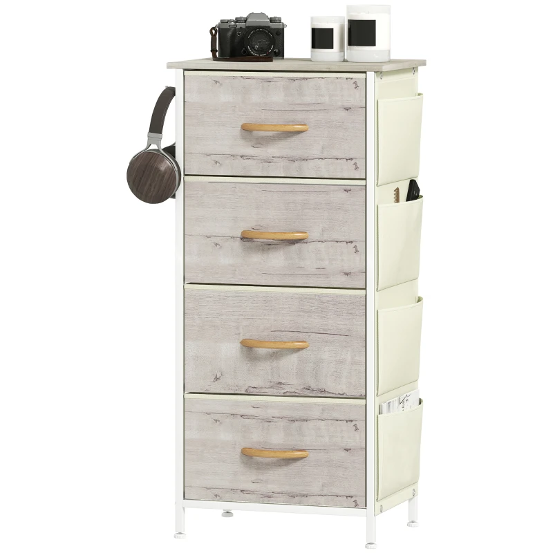 HOMCOM Chest of Four Fabric Drawers - Natural Wood Finish