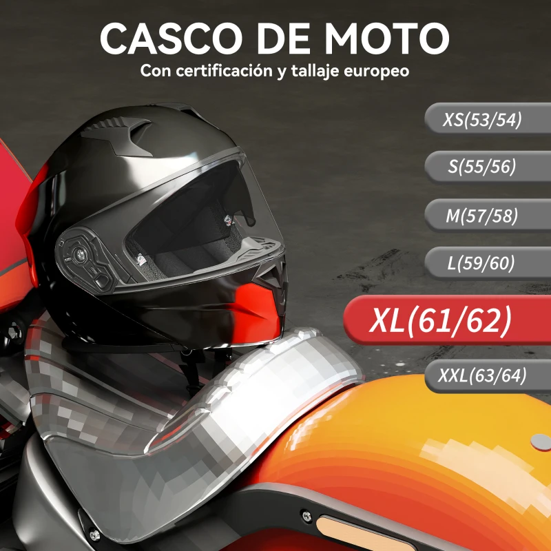 HOMCOM Casco de Moto Integral ECE Talla XL-61-62 cm Casco de Motocicleta con Doble Visera Cabezal Anticolisión y Ventilaciones con Certificación Europea Unisex Color Negro