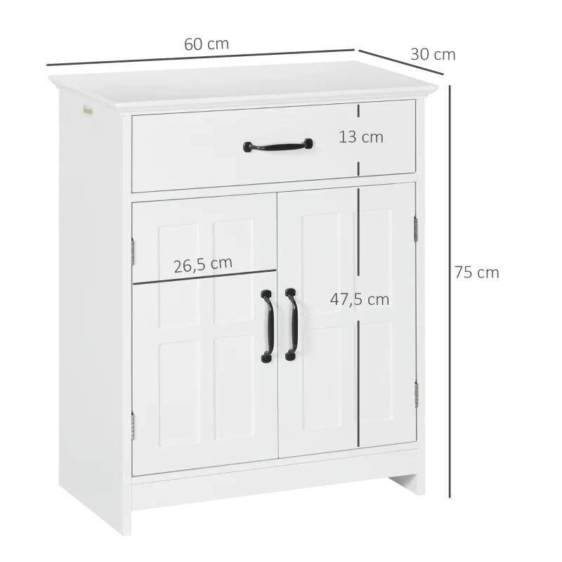 kleankin Mueble de baño armario de baño de pie con doble puerta cajón y estante ajustable 60x30x75 cm Blanco