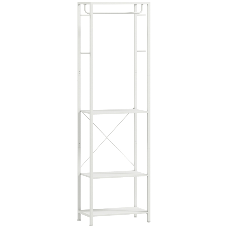 HOMCOM Porte-manteau, portant à vêtements avec tringle de suspension, 4 crochets, étagères, 52 x 30 x 180 cm, blanc