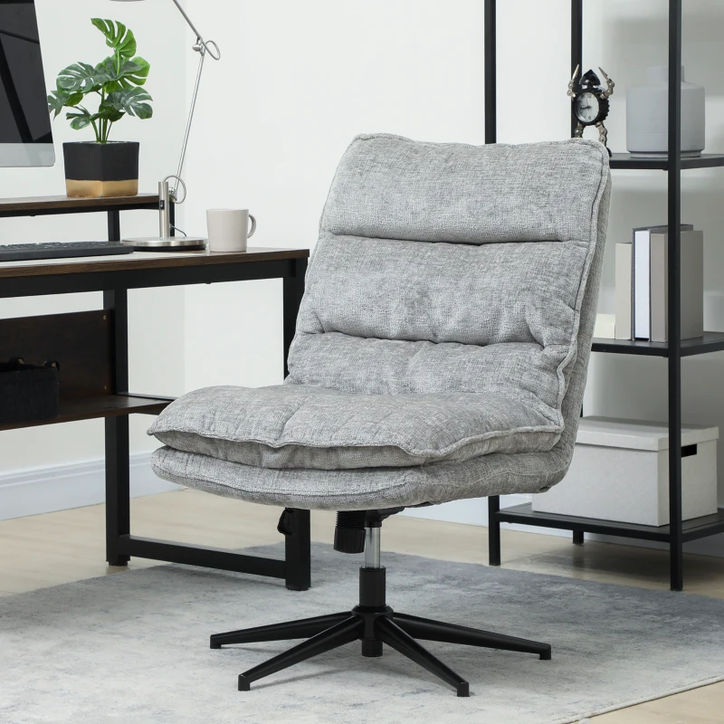 HOMCOM Chaise pivotante sans accoudoirs, chaise de bureau rembourrée avec revêtement en tissu doux, réglable en hauteur, pieds en acier, Gris