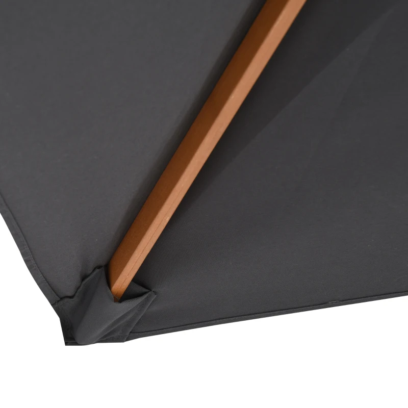 Outsunny Ombrellone da Giardino 2x3m in Legno e Bambù con 8 Stecche e Copertura in Poliestere, Grigio Scuro