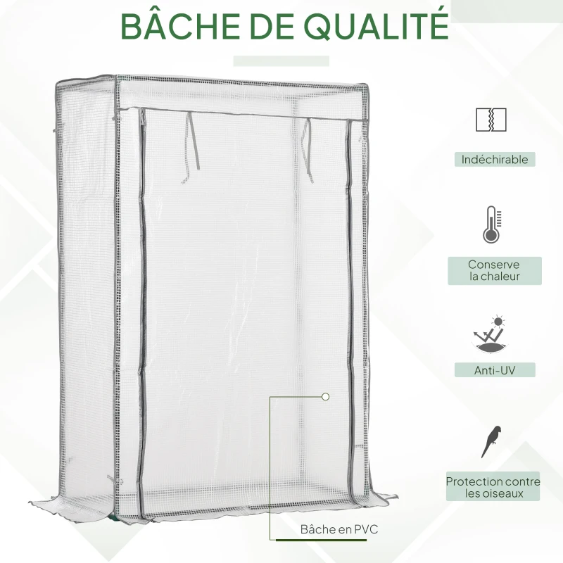 Outsunny Serre de jardin, serre de balcon, bâche renforcée PE, châssis en acier, porte zippée enroulable, 100 x 50 x 150 cm blanc