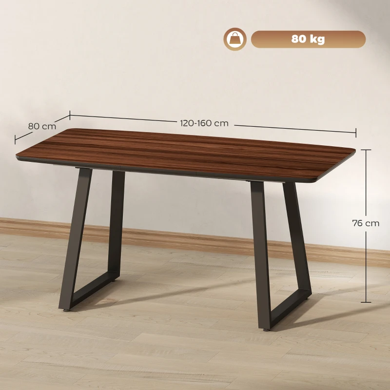 HOMCOM Esstisch im Industriedesign für 6 Personen, ausziehbare Tischplatte, 120 cm x 80 cm x 76 cm, Schwarz + Braun