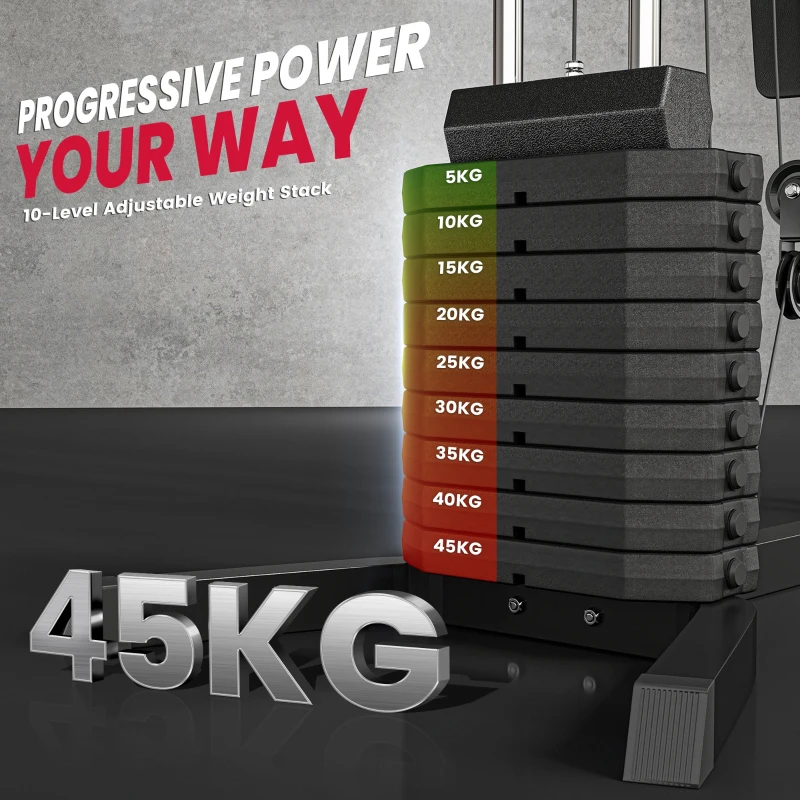 HOMCOM Multi-Exercise Gym Station, with 45kg Weight Stack, for Full Body Workout