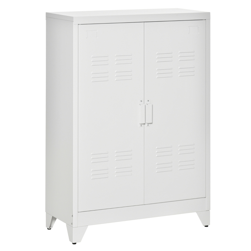 HOMCOM Armario Metálico con 2 Puertas y 2 Baldas Ajustables Mueble Multiusos para Oficina Salón Dormitorio 75x33x110cm Blanco