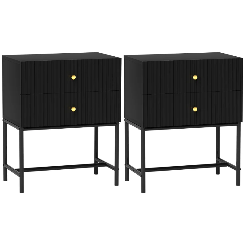 HOMCOM Elegant Two-Drawer Bedside Table Set of 2 - Black