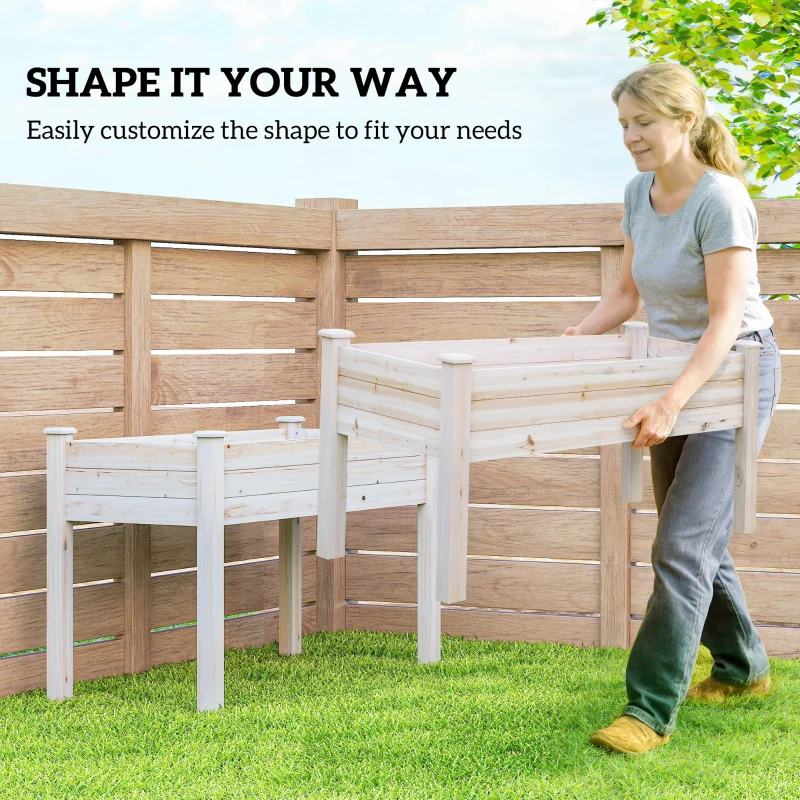 Outsunny Jardiniera de Exterior cu 2 Niveluri din Lemn de Brad cu Orificii de Scurgere, 115x114x76 cm, culoar Lemn natur