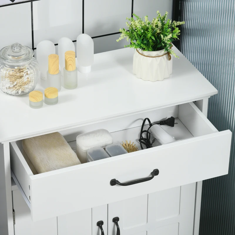 kleankin Mueble de baño armario de baño de pie con doble puerta cajón y estante ajustable 60x30x75 cm Blanco